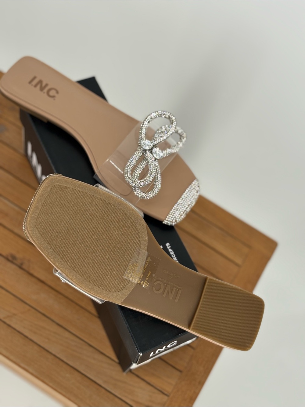 New INC International Concepts Nude Crystal-Embellished Slide Sandals size 7M - Picture 3 of 4
